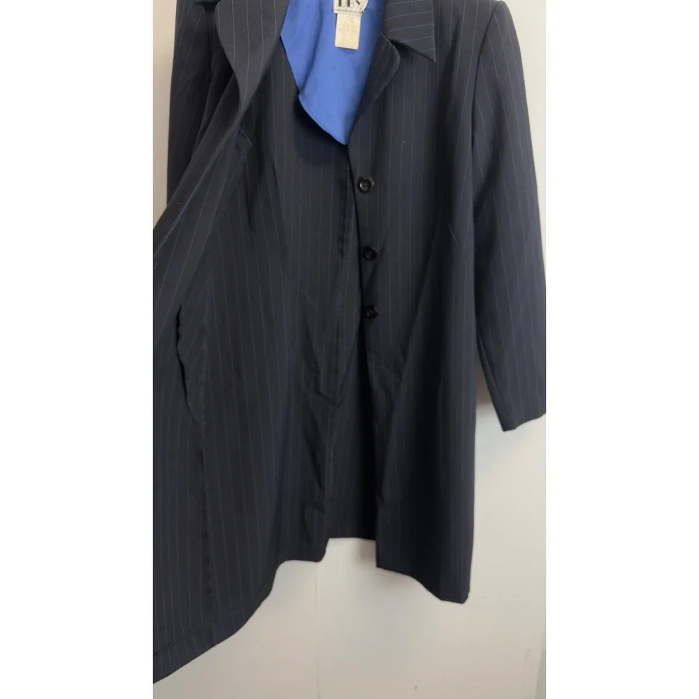 DBY Ltd Vintage Womens Pinstripe Longline Blazer and Pants Suit Set Navy Blue 7
